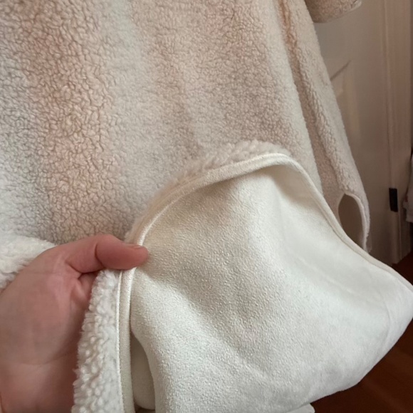 Beige Cream Winter Teddy Faux Shearling Coat Button Down Fuzzy Fleece Medium NWT - Picture 13 of 14